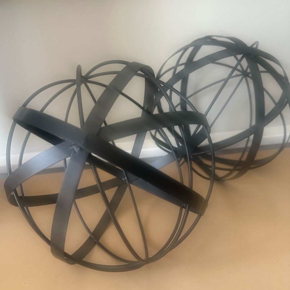 Decorative Round Black Metal accent Spheres 7” (2)
